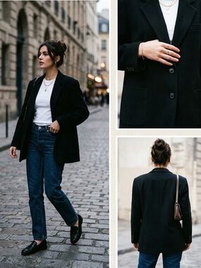 Black Blazer Size US 14 Classic Tailored Jacket Workwear
